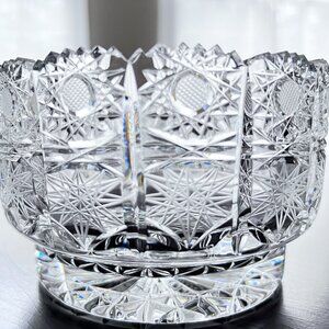 Vintage Bohemian Czech Hand Cut Queen Lace 24% Lead Crystal Glass Footed Bowl LN
